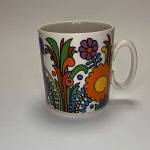 Vintage Villeroy & Boch Acapulco 3 1/4" Coffee Cup Mug Blue Back Stamp 70's boho